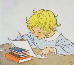 Illustration of a child writing